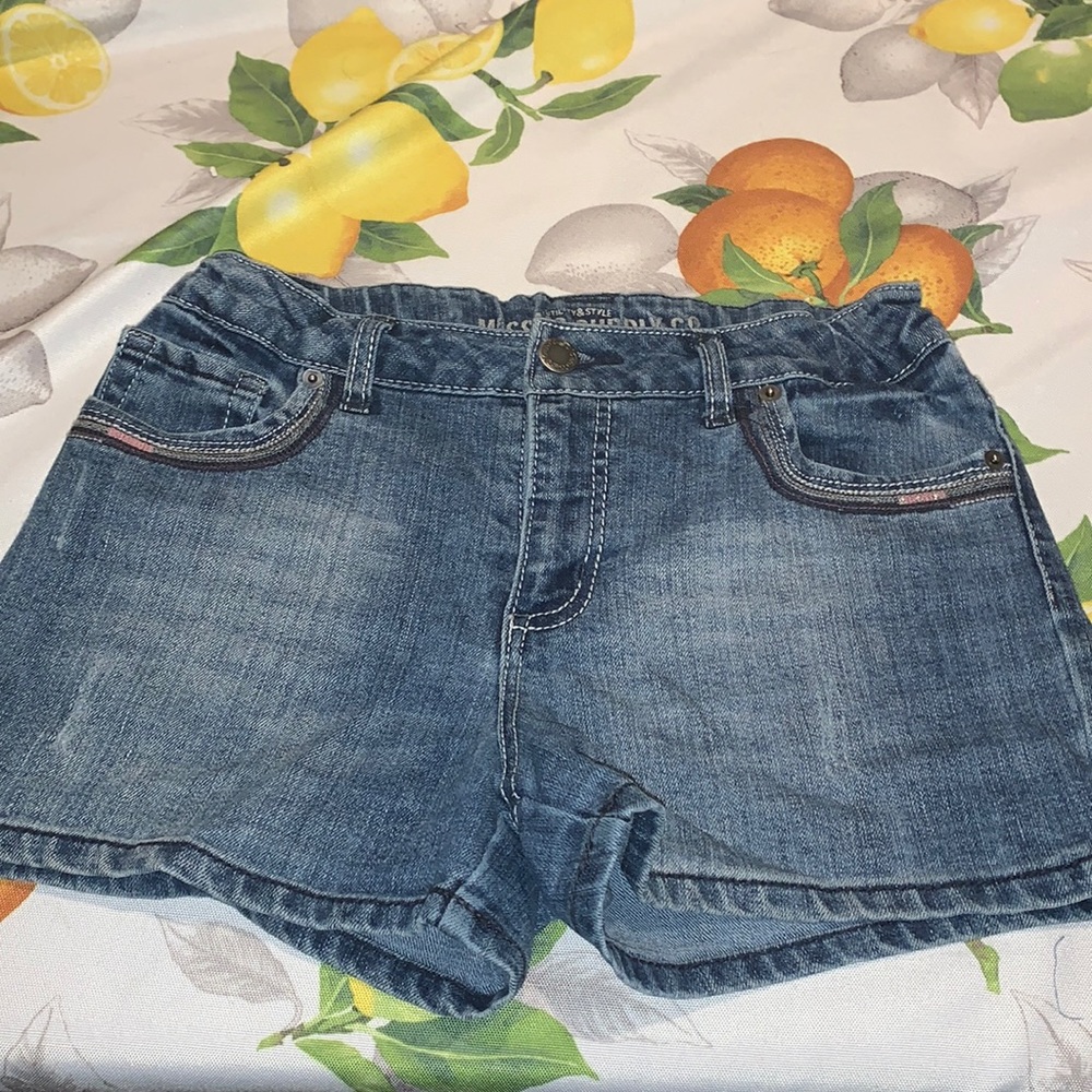 Mossimo High Waist Med Wash Jean Shorts sz 14-16 EUC